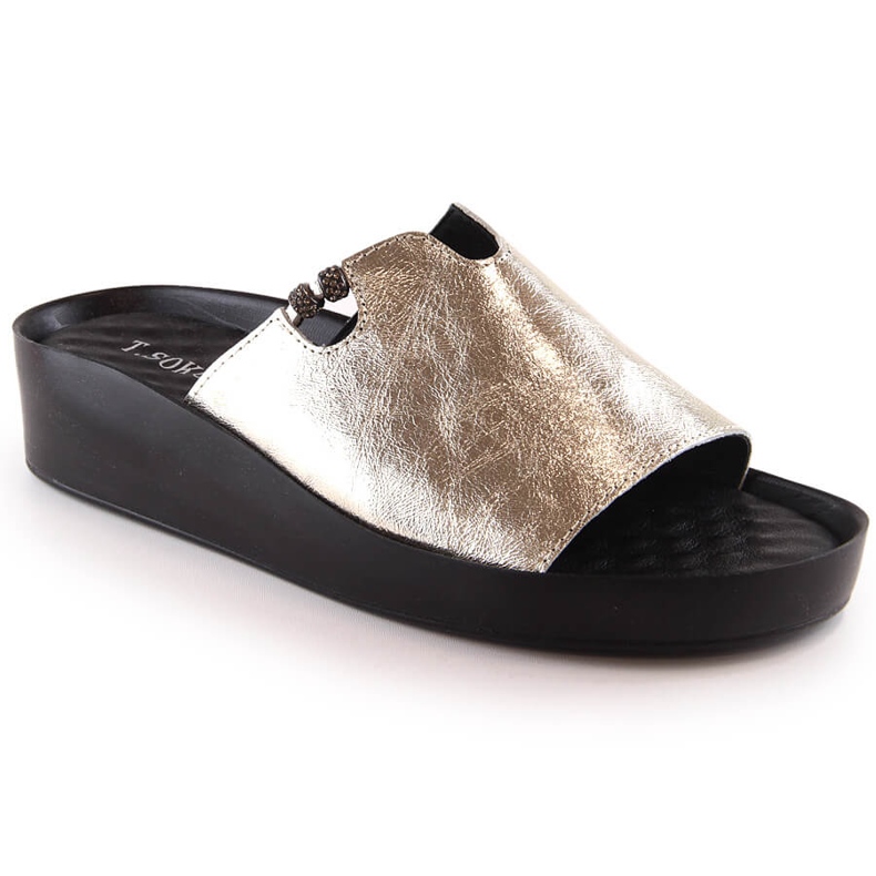 Damenhausschuhe aus Leder metallic gold T.Sokolski L23-346 golden