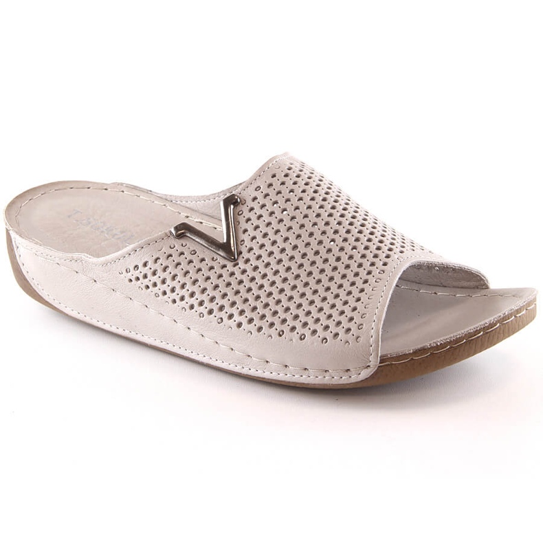 Durchbrochene beige Lederpantoffeln für Damen T.Sokolski L23-356