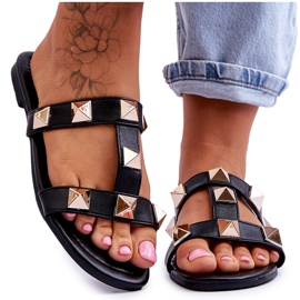 Damenhausschuhe mit großen Nieten Schwarz Mercure