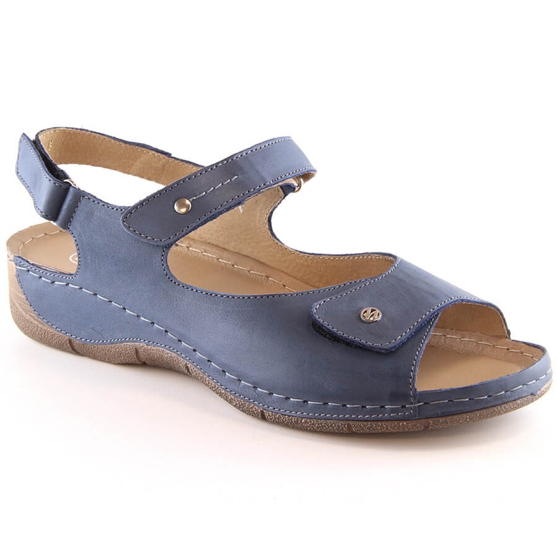 Bequeme Ledersandale für Damen mit Klettverschluss Helios 266-2 blau