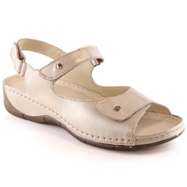 Bequeme Sandalen aus Leder für Damen mit goldenem Klettverschluss Helios 266-2