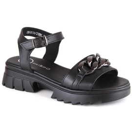 Damensandalen aus schwarzem Leder mit einer Kette Filippo DS4614
