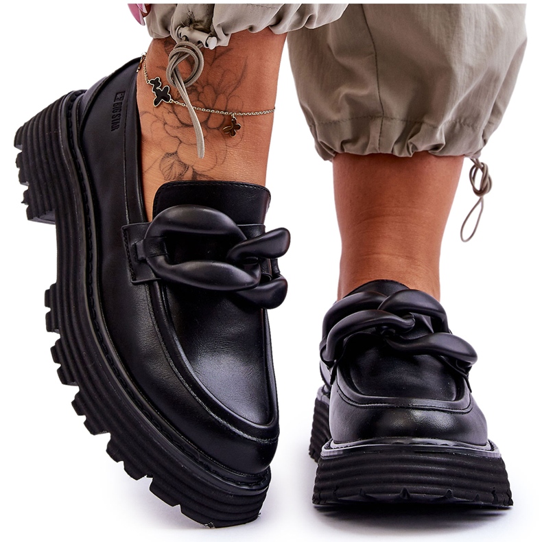 Leder Mokassins Schuhe Big Star LL274580 Schwarz