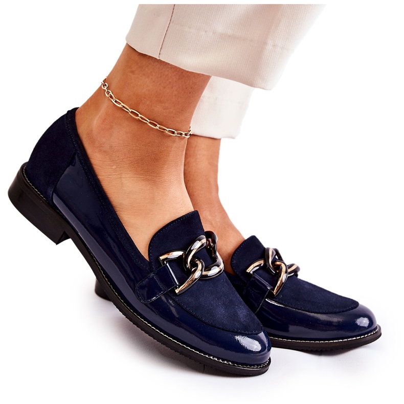 Klassische Loafer mit Kette Laura Messi 2531 Marineblau