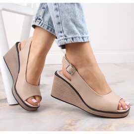 Bequeme Keilsandalen aus Leder für Damen Filippo DS4508 beige