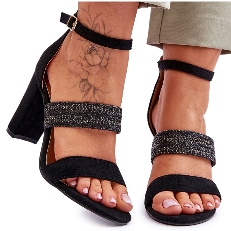Wildledersandalen mit geflochtenem Absatz Black Roselia schwarz