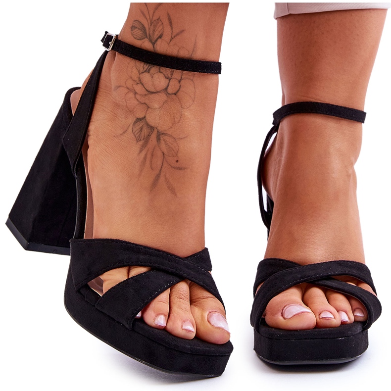 Wildleder Schwarz Leistungsstarke Sandalen mit quadratischem Absatz