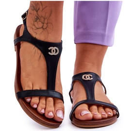 Flache Sandalen mit Dekoration S.Barski KV-5541-45 Schwarz