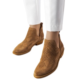 Karamellfarbene durchbrochene Lederstiefel Karino braun