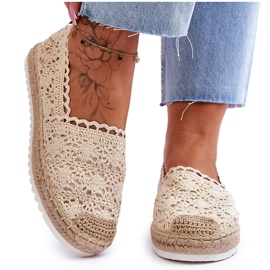 Espadrilles zum Hineinschlüpfen aus Spitze Beige Blanco
