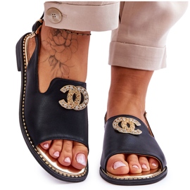 Damensandalen mit Verzierung S.Barski KV-2775-49 Schwarz