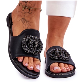 Flache Damenhausschuhe mit Verzierungen S.Barski KV-520-3 Schwarz