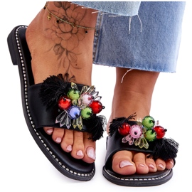 S.Barski Hausschuhe mit Zierperlen KV-2775-47 Schwarz