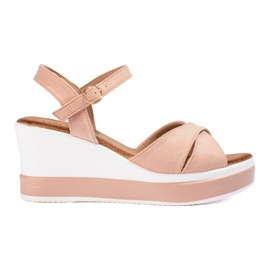 Damen-Sandalen mit Keilabsatz aus rosafarbenem Wildleder Shelovet