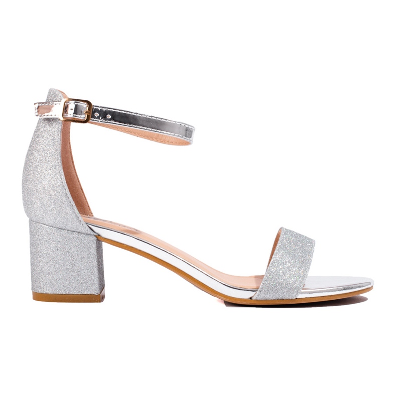 Damen-Sandalen von Shelovet in Silber mit niedrigem Absatz silber-