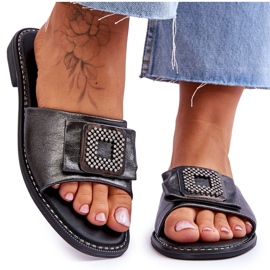 Damen Lederhausschuhe mit Strasssteinen S.Barski KV-2775-33 Dunkelsilber silber-