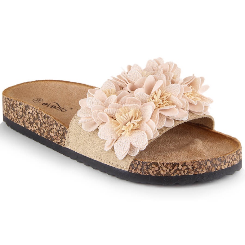 Flache Damensandalen mit beigen Blumen eVento 5969