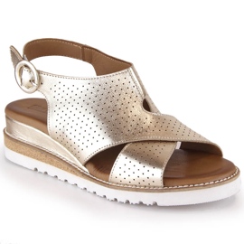 Damen-Keilsandalen aus Leder Metallic-Gold Artiker 52C0831 golden