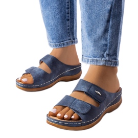 Blaue Sandalen mit niedrigem Keilabsatz von Fréchette