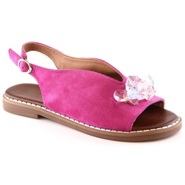 Flache Wildledersandalen mit Kristallen Jezzi W RMR2266-2 fuchsia rosa