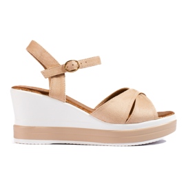 Beigefarbene Shelovet-Keilsandalen für Damen