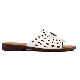 W. Potocki Durchbrochene weiße Damenhausschuhe von Potocki