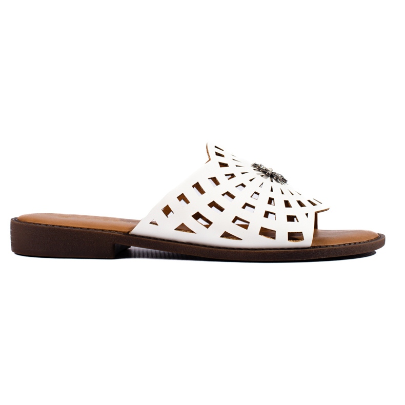 W. Potocki Durchbrochene weiße Damenhausschuhe von Potocki