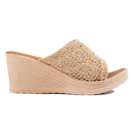 W. Potocki Damen-Keilsandalen mit durchbrochenem Gürtel, beige Potocki