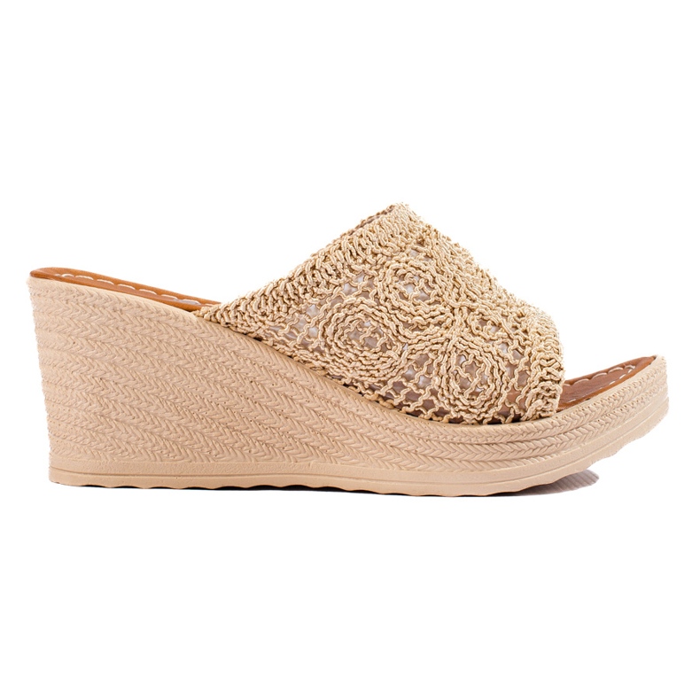 W. Potocki Damen-Keilsandalen mit durchbrochenem Gürtel, beige Potocki