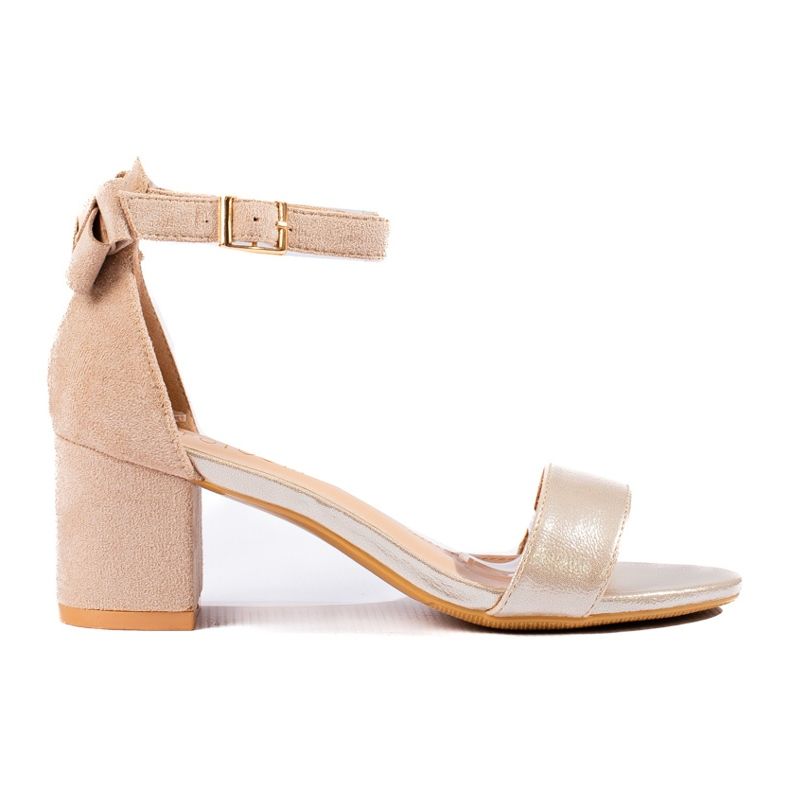 W. Potocki Beige-goldene Sandalen mit Schleife von Potocki