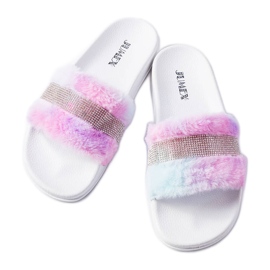 Bunte Fellpantoletten mit Strasssteinen von Carrito rosa