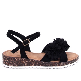 Keilsandalen mit Blumen von Hahn Black schwarz