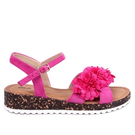 Keilsandalen mit Blumen Hahn Fuchsia rosa
