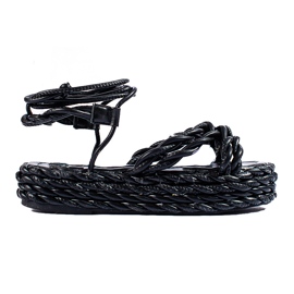 Schwarze, gewebte Shelovet-Plateausandalen