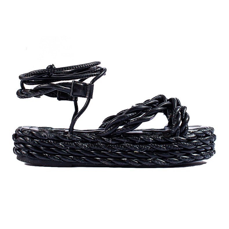 Schwarze, gewebte Shelovet-Plateausandalen