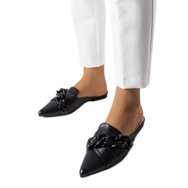 Schwarze elegante Sandalen mit Kette von Patenaude