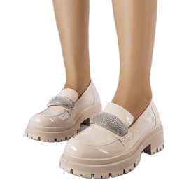 Beige lackierte Brogues mit Zirkonias von Mouss