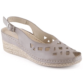 Bequeme Damen-Keilsandaletten aus Leder in Grau Helios 110-33