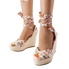 Larivière-Espadrilles mit floralem Keilabsatz beige