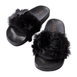Schwarze Hausschuhe mit Fell von Genevre