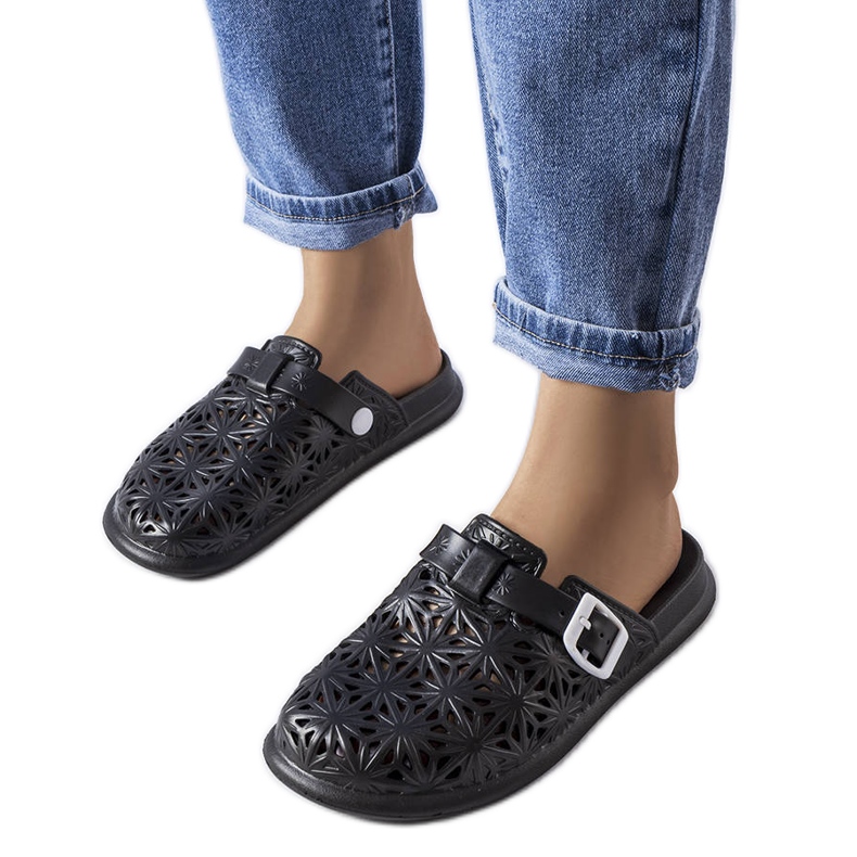 Schwarze, durchbrochene Gummi-Slider von Peverell