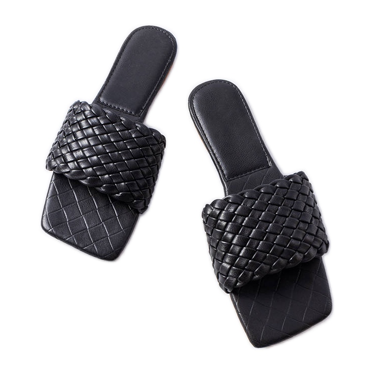 Goldleaf-Pantoletten aus schwarzem Webstoff