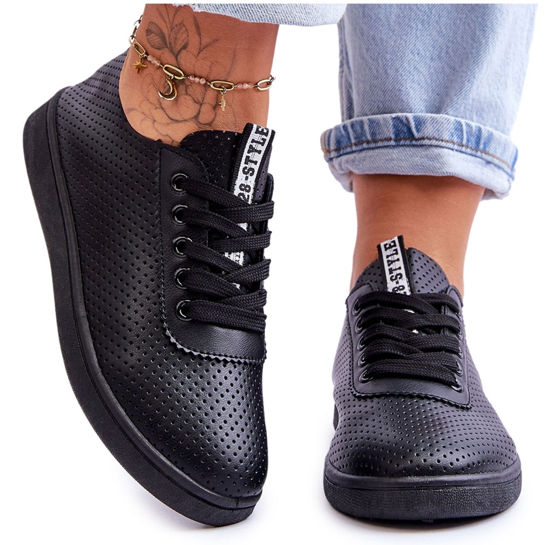 Durchbrochene Schnür-Sneaker für Damen in Schwarz Carinel weiß