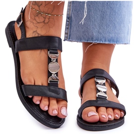 Flache Damensandalen mit Zierriemen Black Berry schwarz