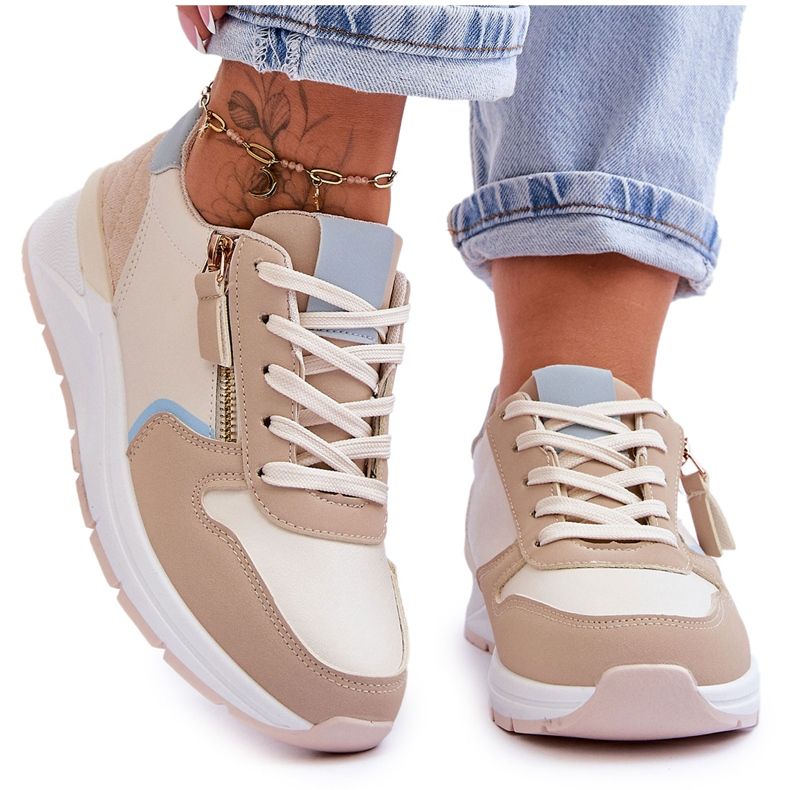 PG1 Damen-Sportschuhe mit Reißverschluss Beige Larisa