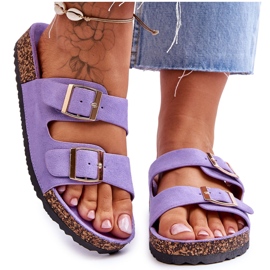 FB2 Damensandalen auf Korkplattform mit Streifen in Lila von Doretta