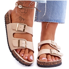 FB2 Damensandalen auf Korkplattform mit Streifen Beige Doretta