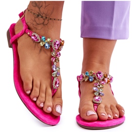 FB2 Rosa Wildleder-Flip-Flops mit Steinen Frency