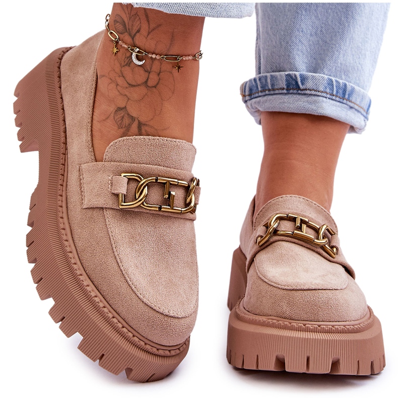 Wildleder-Plateau-Loafer für Damen Beige Larey