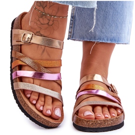 FB2 Damen-Plateauhausschuhe mit goldenen Kleestreifen